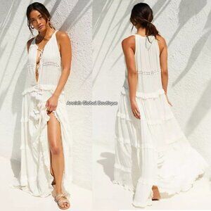 ANTHROPOLOGIE Barok Paris Melfi Shimmer Tiered Tasseled Cover-Up Maxi Dress RARE